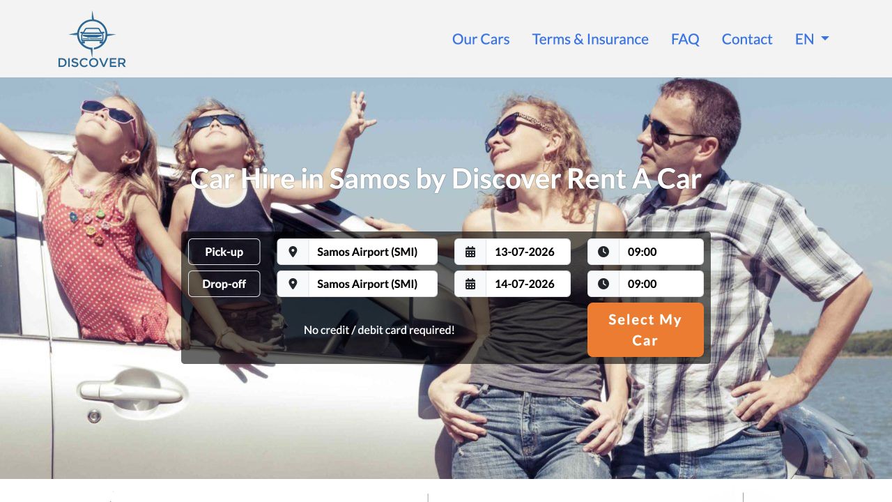 Discover Rent A Car homepage in Samos